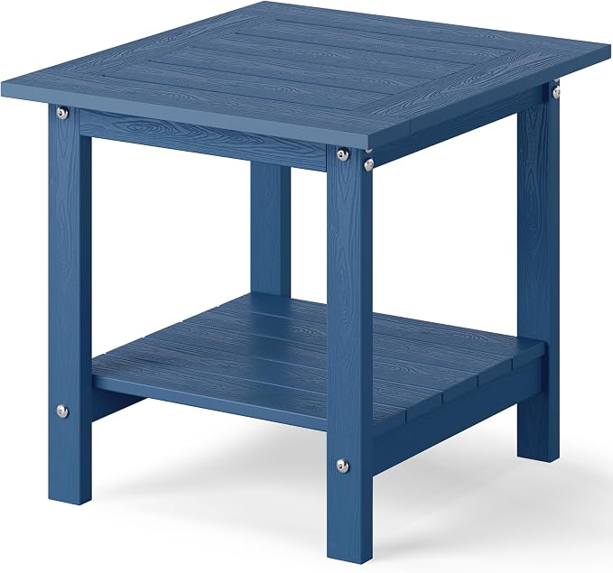 YEFU Outdoor Side Table for Patio: 16x16 in HIPS Square Outdoor End Table - 2-Tier Adirondack Tables for Patio Porch Poolside Living Room Beach Bedroom, Navy