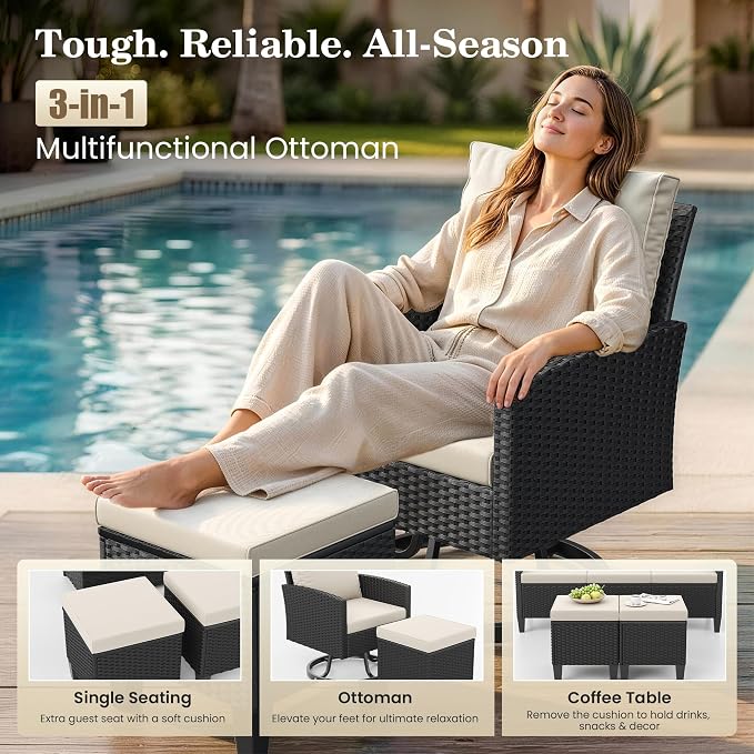 Amopatio Outdoor Patio Furniture Set, 6 Pieces Conversation Sofa with 360° Swivel Chairs, All Weather Wicker Outdoor Furniture for Backyard Garden Pool Deck,Beige