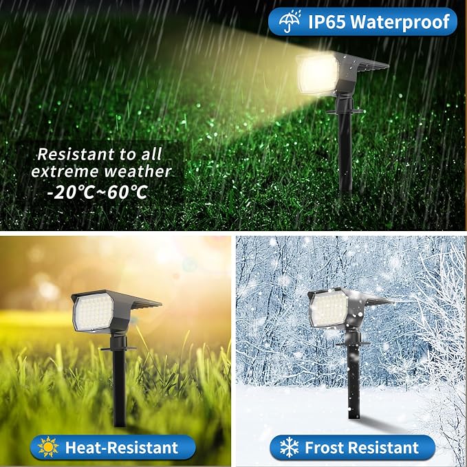 Solar Spot Lights Outdoor Waterproof, 2Pack Landscape Spotlight Warm White | 46 LEDLandscape Lights, 3 Modes Auto On/Off WENATY Solar Powered Flood Lights for Outside Pathway Yard Garden Walkway House