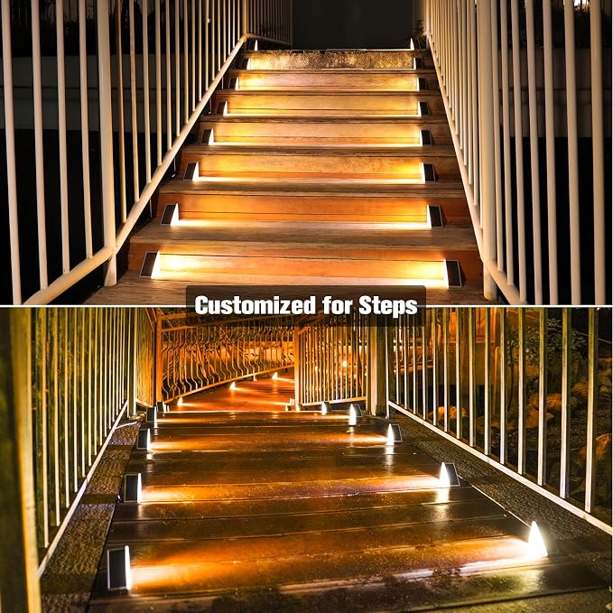 VOLISUN Solar Step Lights for Outside 6 Pack, Solar Stair Lights Outdoor | Waterproof IP67,28 LED,1200 mAH Outdoor Step Light,Outdoor Decor for Garden Stair, Deck, Front Step, Front Porch,and Patio