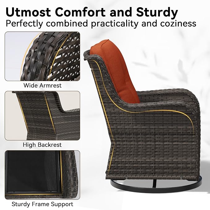 8 Piece Outdoor Wicker Patio Furniture Set, Outdoor Swivel Rocker Patio Chairs Set with Thickened Olefin Cushions, High Back and Deep Seating, Hand-Woven PE Rattan for Porch, Deck