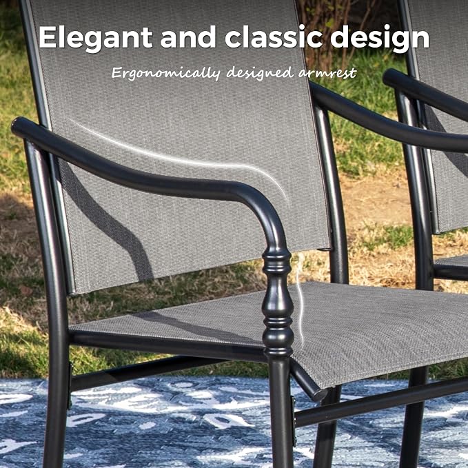 MIXPATIO Patio Table and Chairs Set, 9 Pieces Patio Dining Set with 8 Textilene Chairs, and 83" Rectangular Outdoor Dining Table with Umbrella Hole for Garden Lawn Porch and Backyard Poolside, Grey