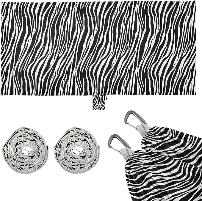 Camping Hammock Outdoor Hammocks for Outside White Black Zebra-Stripe Beach Trees Portable Lightweight with Pockets Tree Straps Indoor
