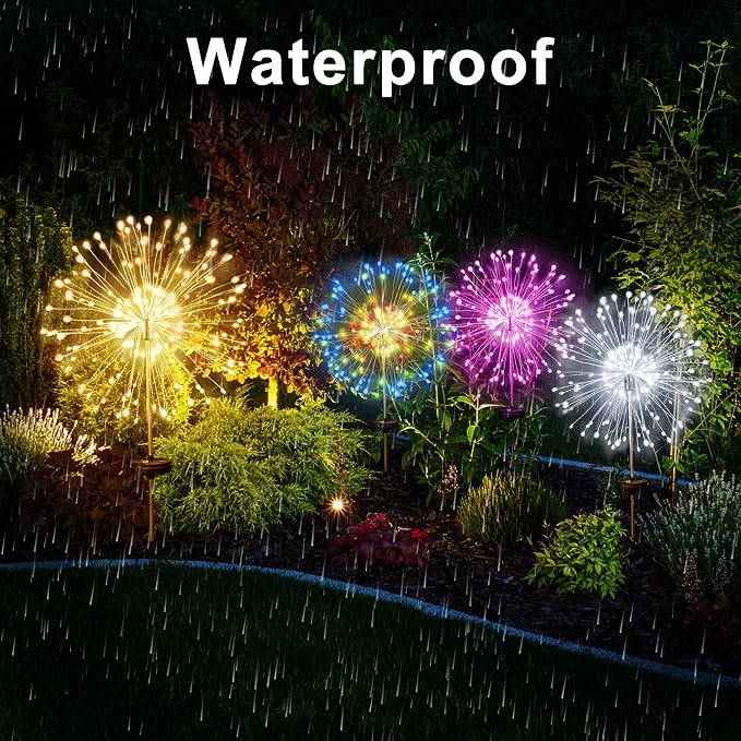 Solar Firework Lights, 2 Pack 120 LEDs 2 Lighting Modes Solar Garden Lights Outdoor Waterproof for Yard Patio Walkway Pathway Party Wedding Christmas Decorative - Pink