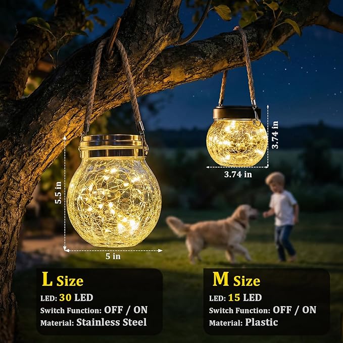 ROSHWEY 6 Pack M Size Solar Lantern Gifts for Women - Outdoor Solar Lanterns Waterproof with 15 LED Hanging Garden Patio Backyard Decor Lights for Halloween Christmas Easter Gift