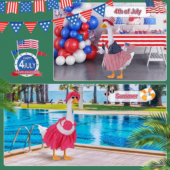 8 Set Porch Goose Outfits, Porch Goose Holiday Outfit, Christmas Fall Halloween Summer 4th of July Easter St. Patrick Valentine's Day Lawn Porch Goose Clothing for 23" Lawn Goose Patio Yard Decor