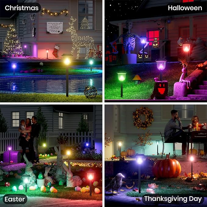 AOSEA 4 Pack Christmas Solar Pathway Lights Outdoor Waterproof - RGB Flash Mode Only Solar Lights for Outside, IP65 Rated, 12H Bright Landscape Lighting, Durable Plastic - Perfect for Garden & Walkway