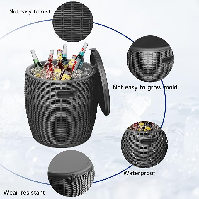 EasyUp Outdoor Cooler Side Table – 17 Inch Resin Cooler Bar Table for Wine, Champagne, and Beverages – Elegant Party, Kitchen, and Home Cool Bar (16.73 x 16.73 x 17.32 Inches, 8.16 lbs) (Black)
