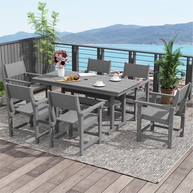 HDPE Outdoor Patio Dining Chairs,Dining Chairs Set of 2 with Arms, Waterproof, Rot Resistant, for Outside, Lawns, Porch, Patio, Deck, Garden Gray