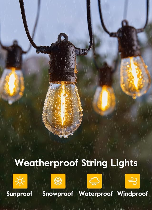 Minetom 34FT Solar String Lights Outdoor with Remote, Patio Lights | with 10 LED Shatterproof Bulbs and Hooks, E26 Socket and Type-C Port,Waterproof Hanging Lights for Outside Cafe Garden Bistro
