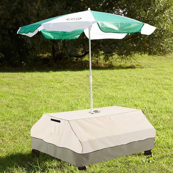 Bitubi Kids Picnic Table Cover with Umbrella Hole for Kids 3-in-1 Sand & Water Table, Waterproof Wood Outdoor Convertible Picnic Table Cover,Beige