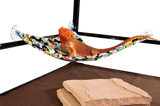 Hammock for Bearded Dragons, Mini Sugar Skulls Fabric with Suction Cup Hooks
