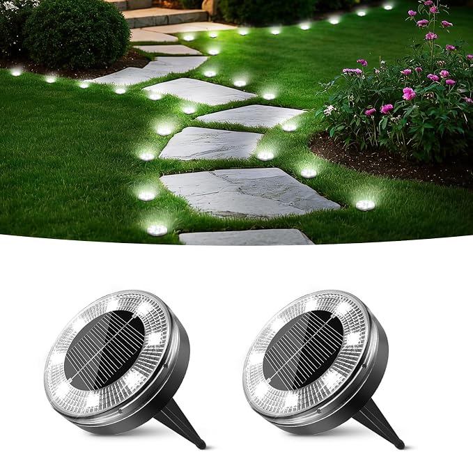 Mini Solar Ground Lights, 2 Pack Flat Solar Disc Lights Outdoor Waterproof, 2.3 Inch Small Solar Garden Lights Landscape Lighting for Outside Pathway Garden Yard Lawn Walkway,Cool White