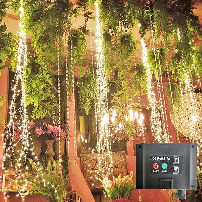 SHUKAN 220 LED Solar Firefly Bunch Lights, 8 Flashing Modes, Fairy Copper Wire Waterproof String Lights, Decorative Vine Solar Watering Can Lights, Outdoor Garden Christmas Decor Lights (Warm White)