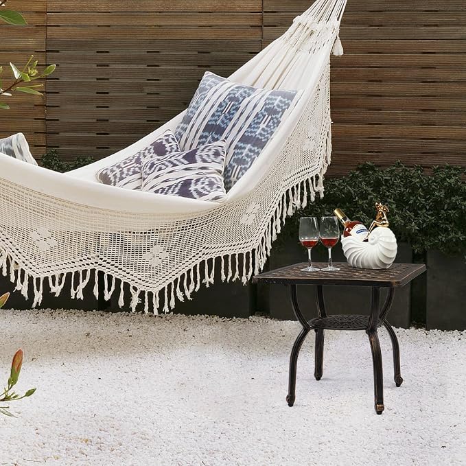 Outdoor Cast Aluminum Side Table End Table,Cast Aluminum Side Table,Anti-Rust Outdoor End Table,Patio Coffee Bistro Table for Indoor,Garden,Porch,Balcony(Square Antique Bronze)