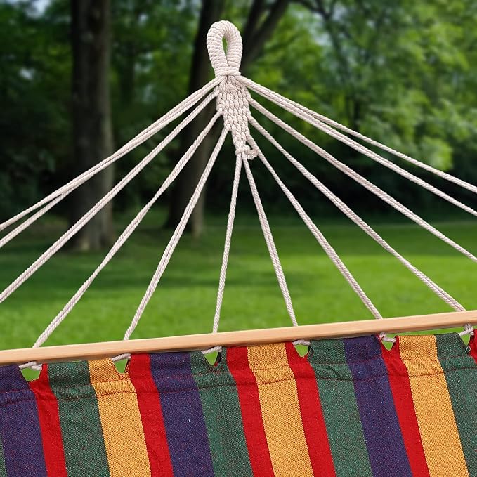 Sterling Sports Hammock for 2 Persons, 5ft Wide 420 lbs Capacity, Wooden Spreader for Outdoor Patio Yard Poolside, Tropical Rush
