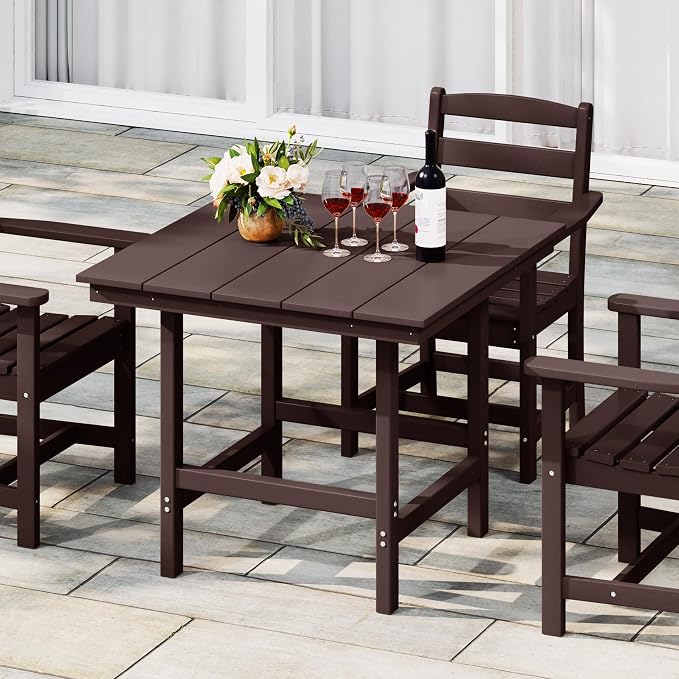 WestinTrends Ashore Outdoor HDPE 36" Square Patio Dining Table with Umbrella Hole, Dark Brown