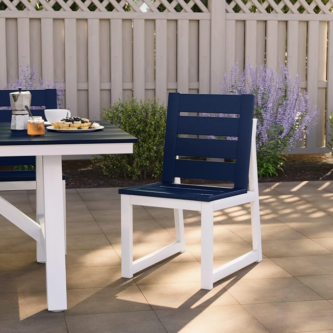 Costaelm Stinson Outdoor Patio HDPE Dining Side Chair, Navy Blue