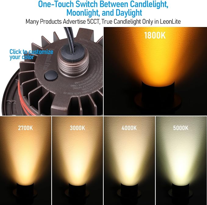 LEONLITE 6-Pack Dia.4 Inch 5CCT Well Lights Shielded Top Oil Rubbed Bronze | 12-24V AC/DC, CRI90, 1800K/2700K/3500K/4000K/5000K, Landscape LED In Ground Outdoor, Low Voltage Garden Landscaping, Aluminum