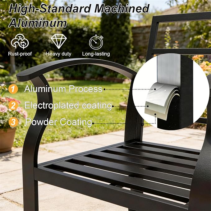 Gotland Aluminum Patio Furniture Set, Metal Outdoor Furniture with 2 Ottomans 5.1’’ High-Resilience Seat Cushions, 5 Piece Patio Set, Oversized Outdoor Sectional Patio Conversation Sets, Gray