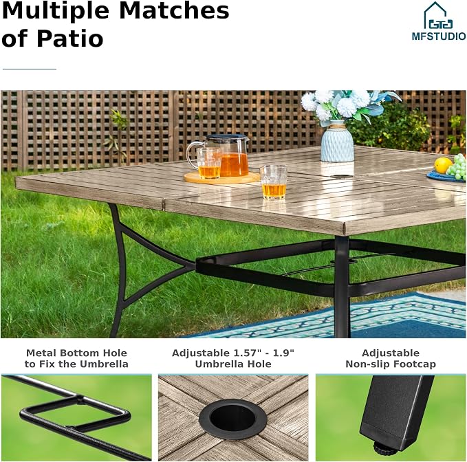 MFSTUDIO Outdoor Dining Set for 8, Patio Table and Chairs, Outdoor 57.5" Square Metal Table with Chairs, 9 Pieces Patio Furniture Dining Set