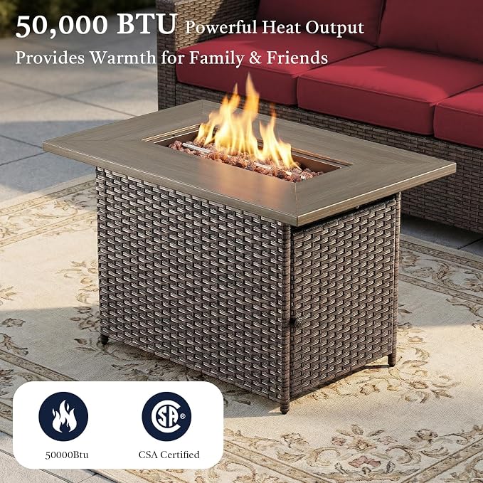 8 Piece Patio Furniture Set with 41" Fire Pit Table - Patio Conversation Set with 4 Inch Thick Cushions and Deep Seating Swivel Glider Chairs Set of 4 & Outdoor Couch for Porch Deck Yard Pool