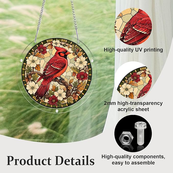Acrylic Puzzle Suncatcher, Sun Catchers Puzzle for Window Hanging | 8.9 Inch Northern Cardinal DIY Suncatcher Puzzle Gifts for Adults, Women, Men, Wife, Mom, Birds Lover, Home & Garden Decor