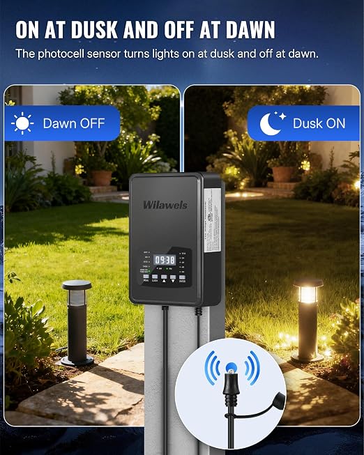 500W Low Voltage Landscape Transformer, Weatherproof Outdoor Low Voltage Transformer, 120V AC to 12/14V AC, Landscape Lighting Transformer with Timer and Photocell Sensor, ETL Listed D14LT06