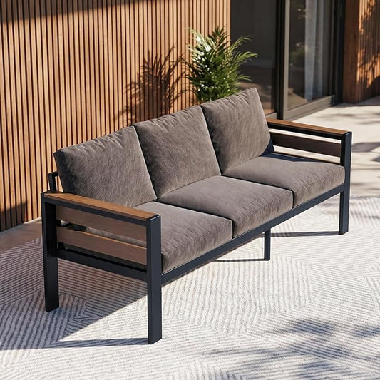 SUNYRISY Aluminum Outdoor Patio Furniture Sofa, All-Weather Outdoor Patio Sofa Couch with Thick Olefin Cushion for Porch, Deck, Backyard, Lawn, Pool