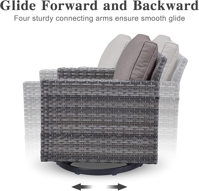 Belord 6 Piece Outdoor Furniture Patio Wicker Sofa Set, Oversize Outdoor Swivel Rocker Chairs with Rattan Ottomans, Conversation Sets Patio Furniture Come with Removable Washable Cushion Grey