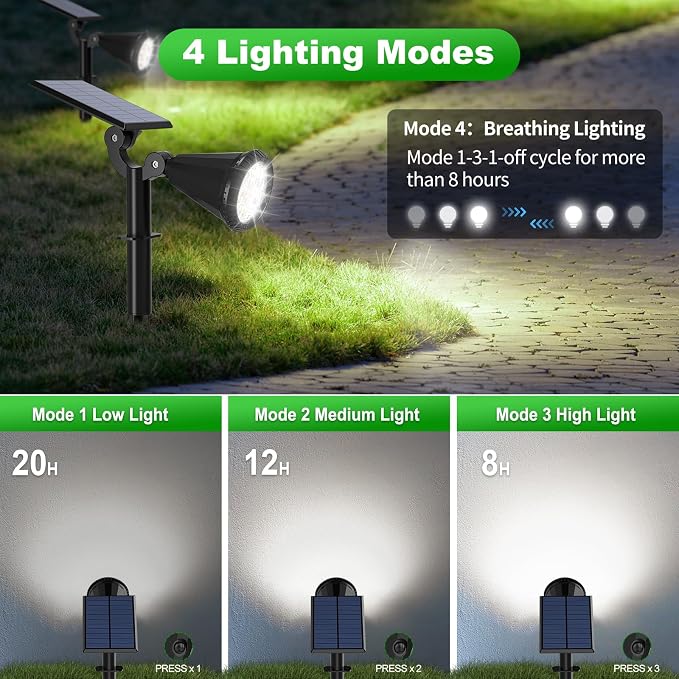 Tadyreal Solar Lights Outdoor Waterproof 180° Adjustable Landscape Spot Lights for Yard 4 Lighting Modes Solar Powered Spotlights for Pathway Garden Outside Wall Pool Porch (6 Pack, Cool White)