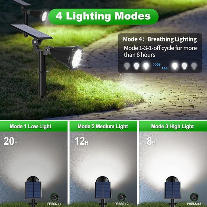 Tadyreal Solar Lights Outdoor Waterproof IP65 180° Adjustable Solar Powered Landscape Spot Lights for Yard 4 Lighting Modes Spotlights for Pathway Garden Outside Wall Pool Porch (8 Pack, Cool White)