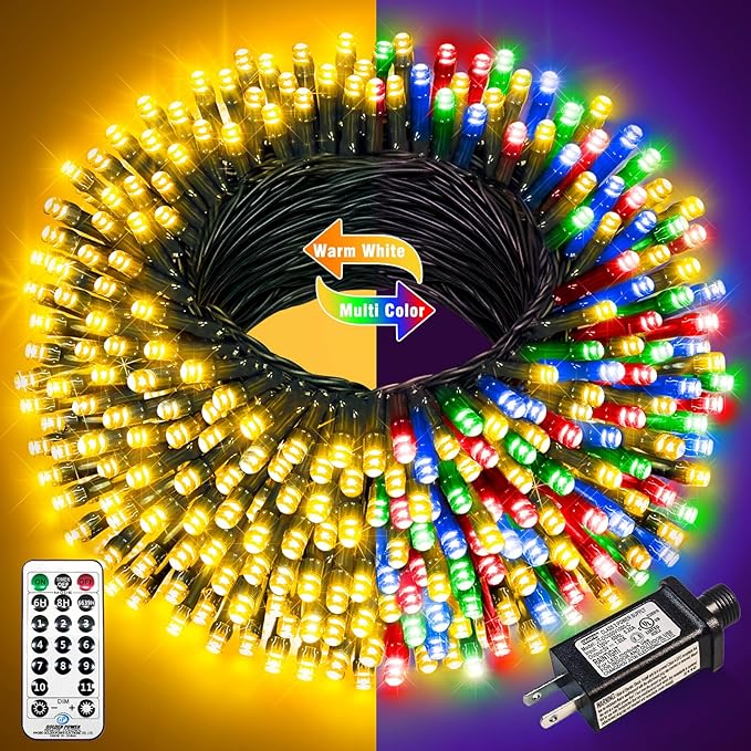 100FT 300 LED Color Changing Christmas Lights, Warm White & Multicolor | Christmas Tree Lights with Remote, Waterproof String Light for Outside Indoor Patio Yard Party Garden Holiday Decorations