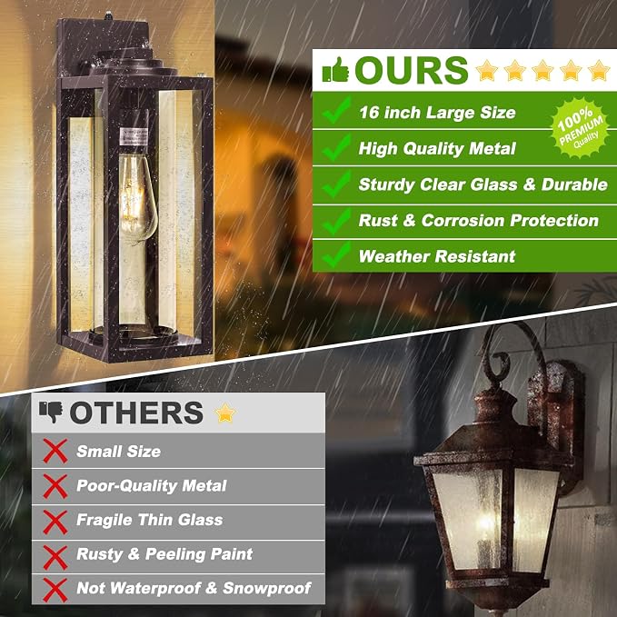 FILIYANO Large Dusk to Dawn Outdoor Wall Lights, Oil Rubbed Bronze, 2 Pack | 16 Inch, Anti-Rust, Waterproof, Brown Exterior Fixtures with Photocell, Modern Farmhouse Sconces for Garage, Porch,Front Door