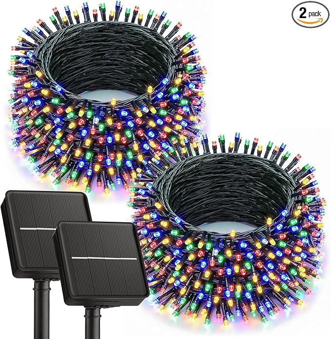 Brightown 2 Pack Solar String Lights Outdoor, Each 46Ft 120 LED Solar String Lights for Outside with 8 Modes, IP65 Waterproof Solar Outdoor Lights for Patio Garden Christmas Decorations, Multicolor