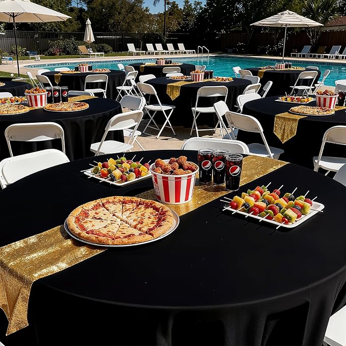 Magshion 65" Round Folding Table 5.5 Feet Plastic Bi-Folding Commercial Dining Event Table for Indoor Outdoor Camping Picnic Party, Black, 10 Pack
