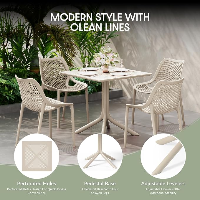 WestinTrends Playa 31.5" Square Plastic Outdoor Patio Dining Table for 4, Sand