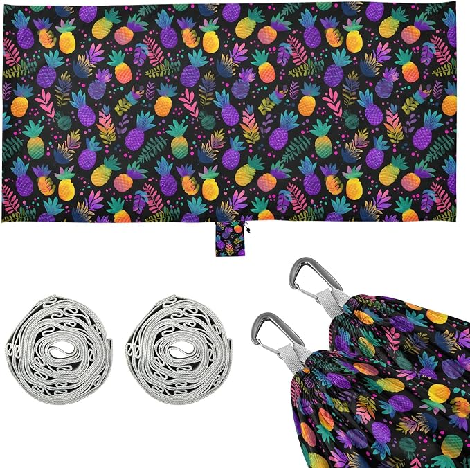 Camping Hammock Outdoor Hammocks for Outside Colorful Pineapple Neon Beach Trees Portable Lightweight with Pockets Tree Straps Indoor