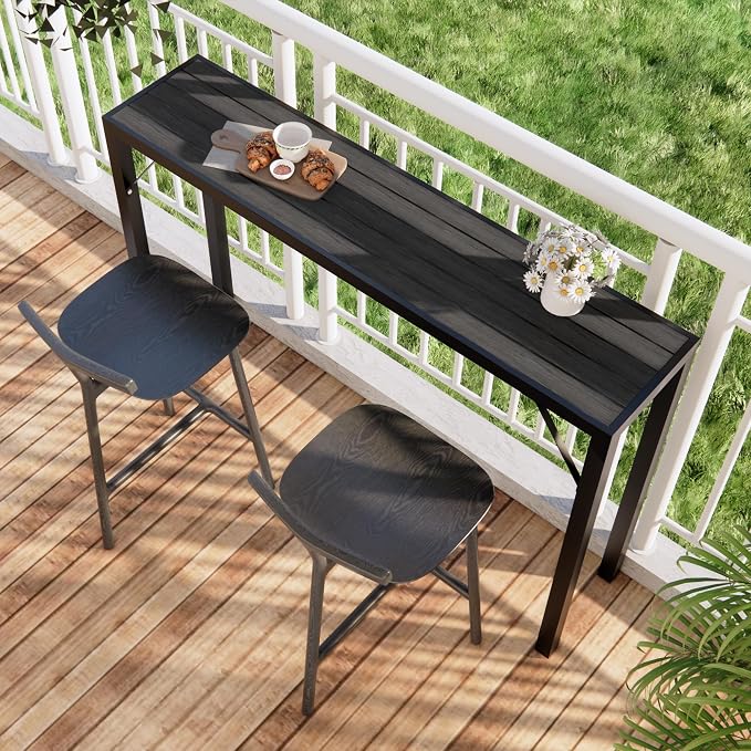 Outdoor Bar Table, 55” Patio Bar Height Table, Bar Counter Pub Dining Table with Waterproof Top for Balcony, Garden, Yard, Poolside (Black)
