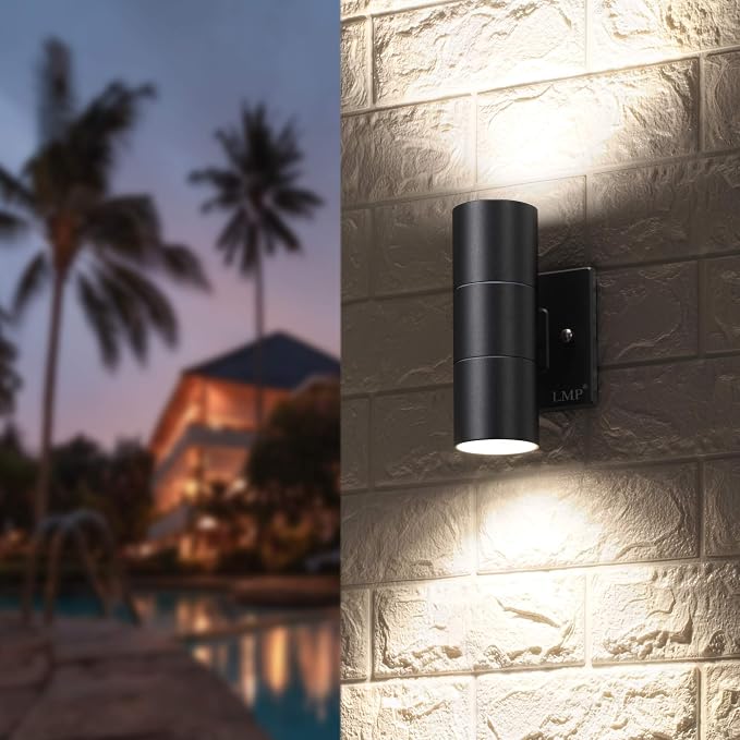 LMP Modern Outdoor Wall Light, Aluminum IP65 Waterproof Porch Light | Up and Down, 3000K 5W G10 Bulbs Included, ETL Certified, Outside Wall Exterior Lighting Fixtures for House,Front Door,Garage