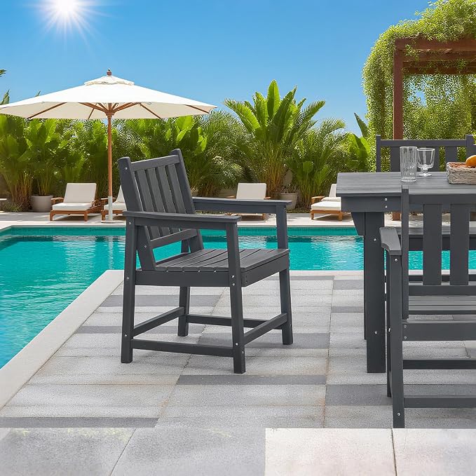 HDPE Outdoor Chairs, All-Weather Patio Dining Chair with Backrest and Armrest, 300 lbs Support Heavy Duty Outdoor Chair Patio Furniture for Garden, Deck, Porch, Black