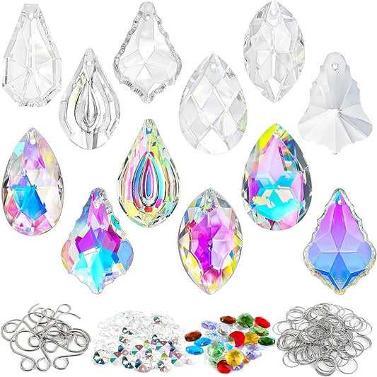 212pcs Sun Catcher Crystal Making Kit for Adults Prism Crystals Lamps Decor | K9 crystal prism suncatcher, rainbow maker for window & home, 12 hanging prisms set, shiny decor pendants chandelier part