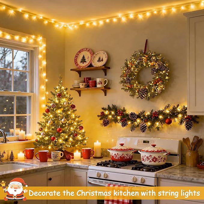 JMEXSUSS 100 LED String Lights Indoor Bedroom Warm White Christmas Lights | 8 Modes Plug in Classroom Lights, 33 ft Connectable Room Fairy Twinkle Light Outdoor for Mirror Room Home Garden Xmas Tree