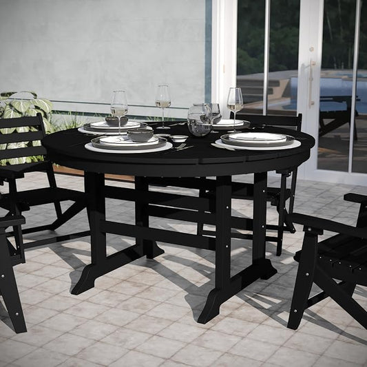 EMMA + OLIVER Elyria Outdoor Dining Table for 4, Adirondack Style Recycled HDPE All-Weather Table, UV Fade and Weather Resistant, 48" Round, Black