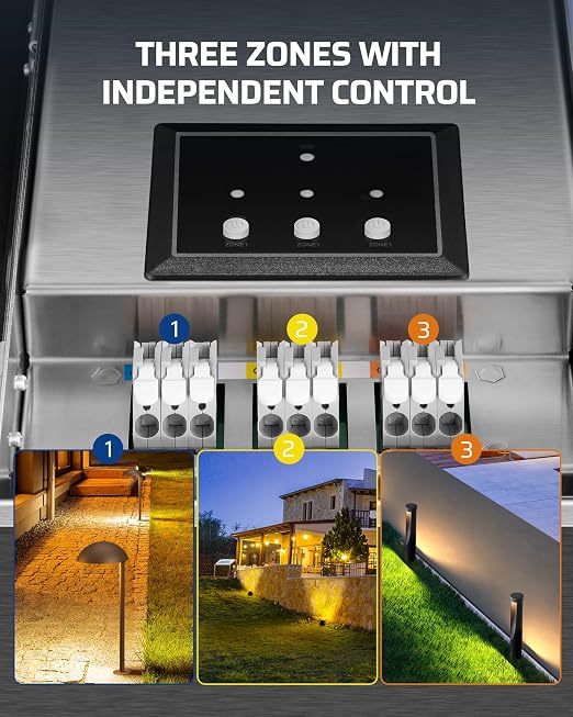 DEWENWILS 300W Wi-Fi Low Voltage Landscape Transformer 2.4GHz ONLY | 3 Zones, 120V AC to 12V/14V AC, Landscape Lighting Transformer for Low-Voltage Landscape/Hallway/Stairwell Lights