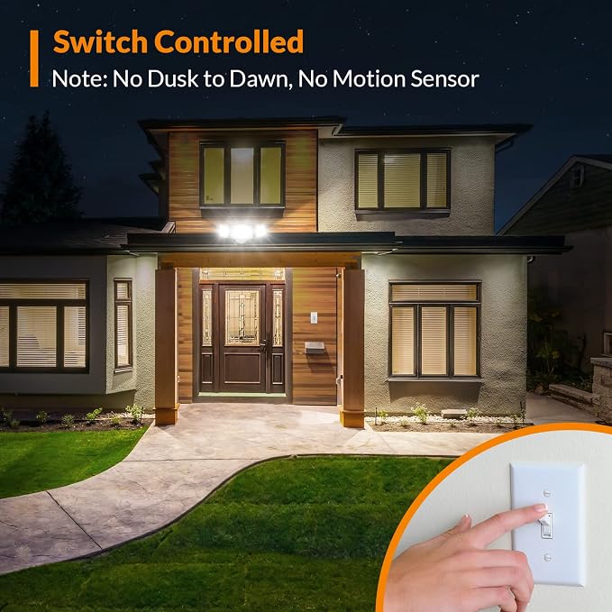 LEPOWER 42W Flood Lights Outdoor - 4200LM Bright LED Security Lights | Switch Controlled Exterior Flood Light with 3 Heads & 220° Wide Angle, IP65 Waterproof for Garage, Yard, Porch (White)