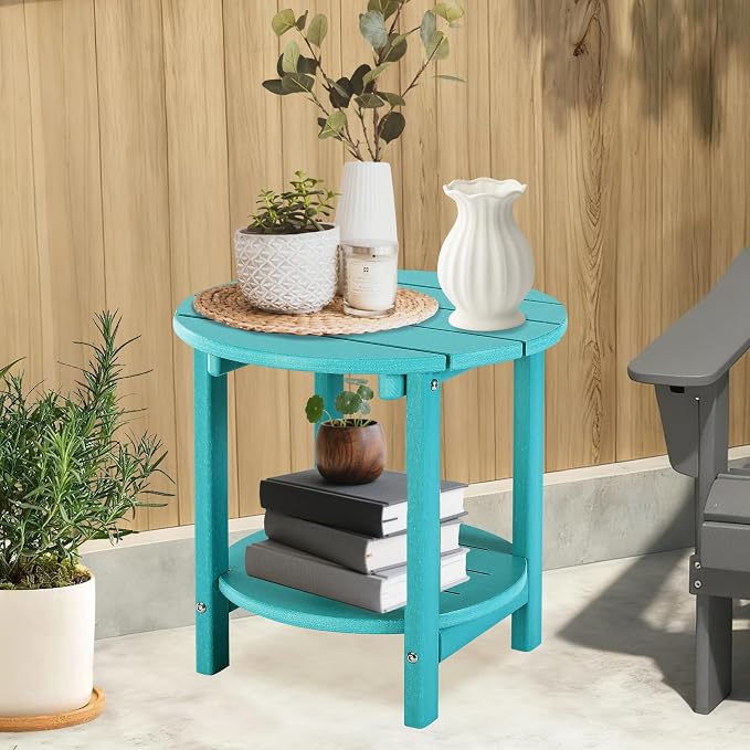 LZRS Adirondack Side Table Double End Table, Outdoor Coffee Tables for Patio, Backyard,Pool, Indoor Companion, Easy Maintenance & Weather Resistant(Turquoise)