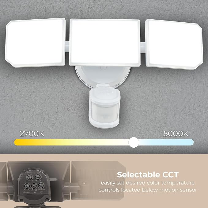 Guardian Flood and Security Wall Light with 3 Lights 3,400 Lumens 30 Watts and Programmable Motion and Photo Sensor in White