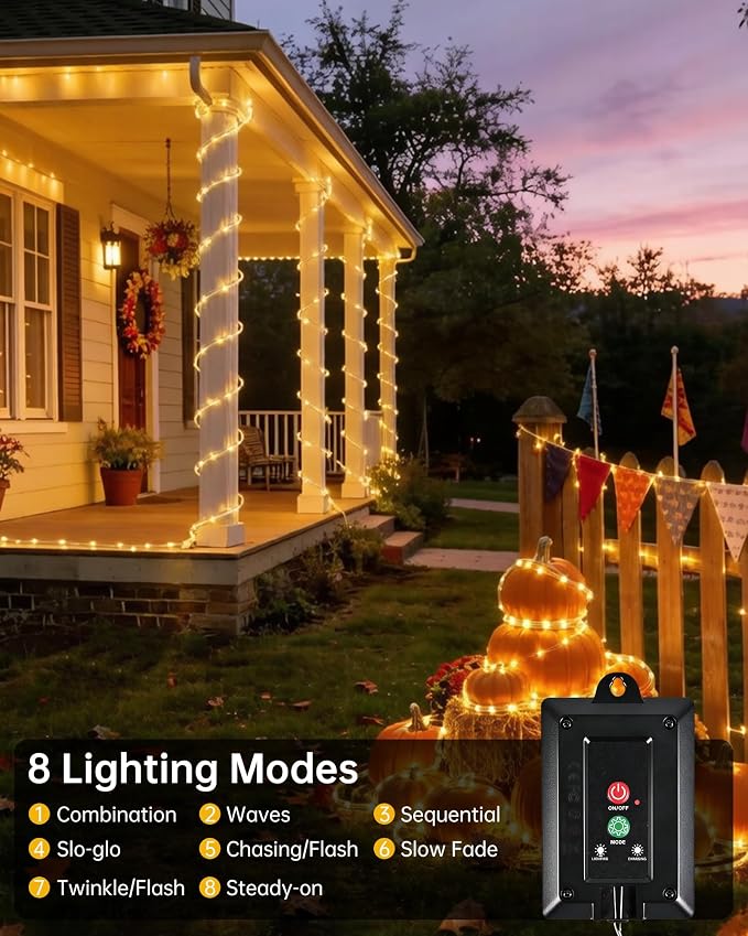 MERRIMAX M Solar Rope Lights Outdoor, 72FT 200LED Solar String Lights with 8 Lighting Modes, Waterproof Solar Powered Fairy Lights for Party Garden Yard Home Holiday Tree Decoration, Warm White
