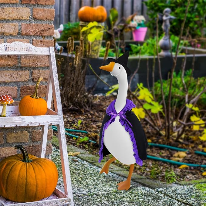 Witch Goose Outfit Halloween Costume for Lawn Decor, Cute Porch Goose Clothes for Outdoor Garden Yard Patio Cement Statue Art